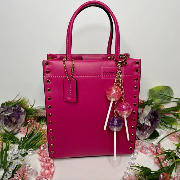 Cosmic Candy Cluster Glitter Star Iridescent Pink Purple Lollipop Y2K Bag Charm - Picture 7 of 9